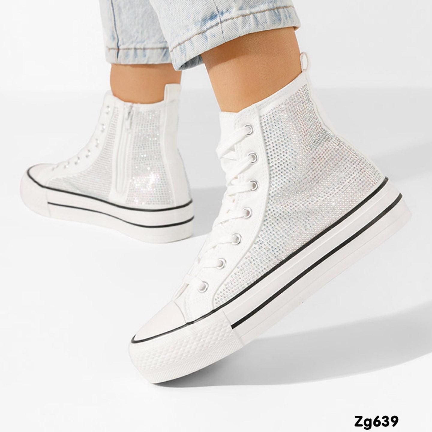 Tenis blanco apliques tornasol suela 3cm EV-301 C-96